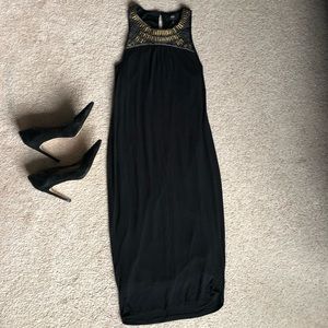 Mossimo black midi dress with beaded neckline